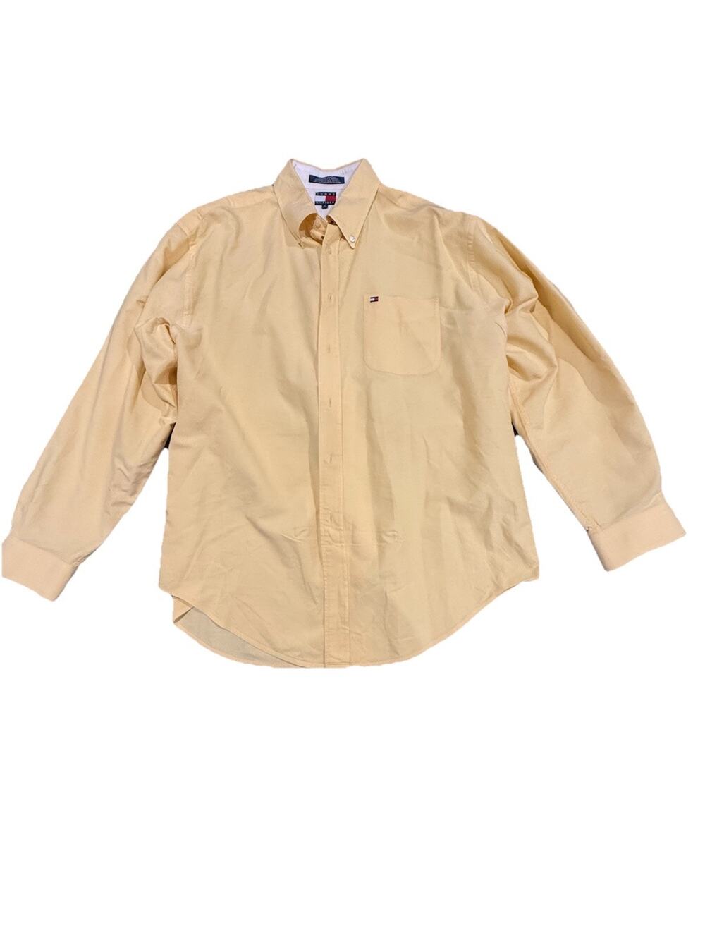 Tommy Hilfiger Men’s XL Yellow Oxford Button Front Shirt Flag Logo Long Sleeve